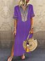 Bohemian Straight V-neck Solid Color Polyester Maxi Dresses (Style V100051)