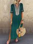 Bohemian Straight V-neck Solid Color Polyester Maxi Dresses (Style V100051)