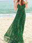 Beach Spaghetti Strap Printed Pattern Chiffon Maxi Dresses (Style V100058)