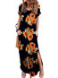 Beach V-neck Printed Pattern Polyester Maxi Dresses (Style V100065)