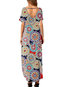 Beach V-neck Printed Pattern Polyester Maxi Dresses (Style V100065)