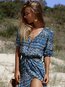 Beach A-line V-neck Printed Dacron Maxi Dresses (Style V100075)