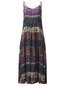Beach Spaghetti Strap Printed Pattern Linen Casual Dresses (Style V100086)