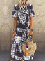 Beach Straight Round Neck Pattern Cotton Blends Maxi Dresses (Style V100096)