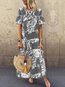 Beach Straight Round Neck Pattern Cotton Blends Maxi Dresses (Style V100096)