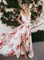 Wrap Deep V Neck Floral Pattern Polyester Maxi Dresses (Style V100098)
