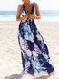 Beach Spaghetti Strap Floral Pattern Cotton Maxi Dresses (Style V100099)