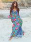 Beach Notched Floral Pattern Chiffon Maxi Dresses (Style V100100)