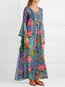 Beach Notched Floral Pattern Chiffon Maxi Dresses (Style V100100)