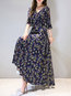 Flowy V-neck Floral Pattern Polyester Maxi Dresses (Style V100103)