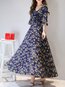 Flowy V-neck Floral Pattern Polyester Maxi Dresses (Style V100103)