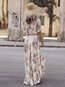 Asymmetrical V-neck Floral Pattern Cotton Blends Maxi Dresses (Style V100105)