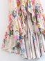 Asymmetrical V-neck Floral Pattern Cotton Blends Maxi Dresses (Style V100105)