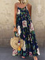 Bohemian Pleated Spaghetti Strap Floral Pattern Casual Dresses (Style V100111)