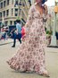 A-line Deep V Neck Floral Pattern Chiffon Maxi Dresses (Style V100114)