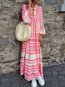 Beach Shift Keyhole Neckline Pattern Cotton Maxi Dresses (Style V100138)