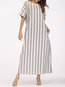 Shift Boat Neck Striped Pattern Linen Casual Dresses (Style V100139)