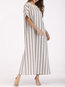Shift Boat Neck Striped Pattern Linen Casual Dresses (Style V100139)