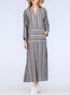 Casual Shift Notched Pattern Linen Casual Dresses (Style V100140)