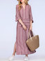Casual Shift Notched Pattern Linen Casual Dresses (Style V100140)