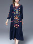 Beach Shift V-neck Pattern Linen Boho Dresses (Style V100153)