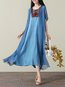 Bohemian Shift Round Neck Pattern Cotton Blends Midi Dresses (Style V100158)