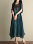 Bohemian Shift Round Neck Pattern Cotton Blends Midi Dresses (Style V100158)
