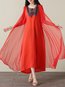 Bohemian Shift Round Neck Pattern Cotton Blends Midi Dresses (Style V100158)