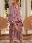 Beach Shirt Deep V Neck Pattern Polyester Boho Dresses (Style V100166)