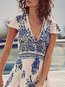 Sexy A-line Deep V Neck Pattern Polyester Boho Dresses (Style V100172)