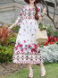 Cute Scoop Neck Printed Pattern Polyester Midi Dresses (Style V100173)