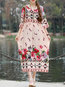 Cute Scoop Neck Printed Pattern Polyester Midi Dresses (Style V100173)