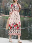 Cute Scoop Neck Printed Pattern Polyester Midi Dresses (Style V100173)