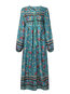 Bohemian Shift Deep V Neck Printed Polyester Boho Dresses (Style V100177)