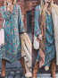 Bohemian Shift Deep V Neck Printed Polyester Boho Dresses (Style V100177)