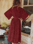 Vintage Deep V Neck Polka Dot Bow Polyester Midi Dresses (Style V100178)