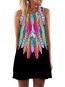 Straight Round Neck Feather Pattern Polyester Casual Dresses (Style V100192)