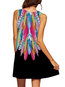 Straight Round Neck Feather Pattern Polyester Casual Dresses (Style V100192)