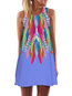 Straight Round Neck Feather Pattern Polyester Casual Dresses (Style V100192)