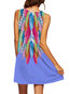 Straight Round Neck Feather Pattern Polyester Casual Dresses (Style V100192)