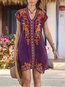 Bohemian Cocoon V-neck Pattern Polyester Boho Dresses (Style V100207)