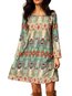 Bohemian Shift Boat Neck Printed Pattern Boho Dresses (Style V100217)
