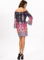Sexy Straight Off The Shoulder Printed Pattern Boho Dresses (Style V100218)