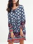 Beach Shift Printed Pattern Cotton Blends Casual Dresses (Style V100222)