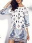 Sexy Straight Round Neck Printed Cotton Blends Casual Dresses (Style V100223)