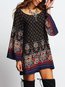Straight Round Neck Printed Pattern Dacron Boho Dresses (Style V100224)