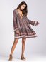 Sexy Shift Deep V Neck Pattern Dacron Boho Dresses (Style V100225)