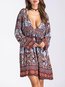 Sexy Shift Deep V Neck Pattern Dacron Boho Dresses (Style V100225)
