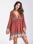 Sexy Shift Deep V Neck Pattern Dacron Boho Dresses (Style V100225)
