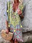 Beach Shift Deep V Neck Floral Polyester Boho Dresses (Style V100227)